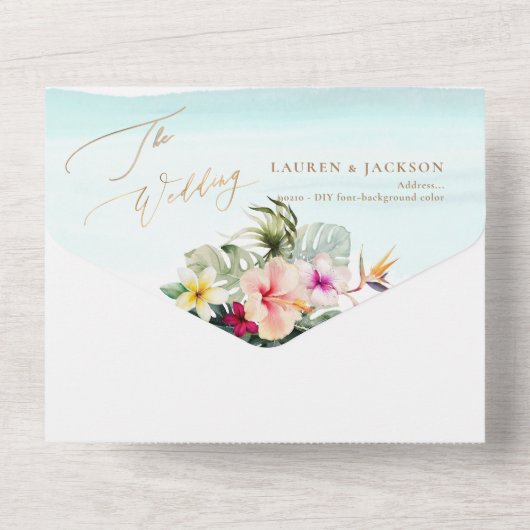 Invitation Tout En Un ArtsApp Élégant Paradis Tropical Faux Or Accent (Verso)