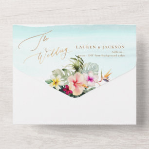 Invitation Tout En Un ArtsApp Élégant Paradis Tropical Faux Or Accent