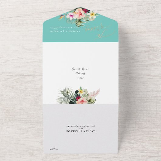 Invitation Tout En Un ArtsApp Élégant Paradis Tropical Faux Or Accent (Dehors)