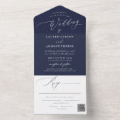 Invitation Tout En Un ArtsApp Moderne Calligraphie Marine Mariage bleu (À l'intérieur)