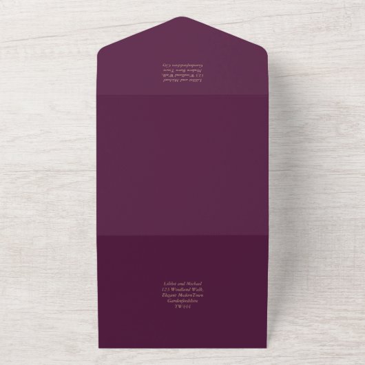 Invitation Tout En Un Aubergine prune floral mariage vert forêt (Dehors)