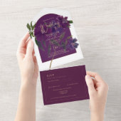 Invitation Tout En Un Aubergine prune floral mariage vert forêt (Déchirure)