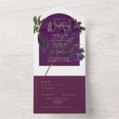 Invitation Tout En Un Aubergine Prune Pourpre Floral Vert Forêt Mariage (À l'intérieur)