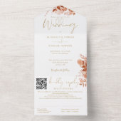 Invitation Tout En Un Automne Automne Floral QR Code Gold Mariage (À l'intérieur)