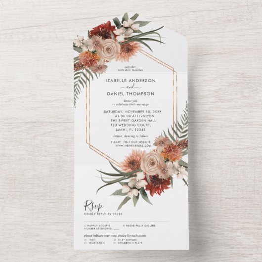 Invitation Tout En Un Automne Automne mariage rustique All In One Invita (À l'intérieur)