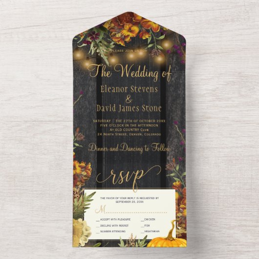 Invitation Tout En Un Automne automne rustique bois fleuri citrouille ma (À l'intérieur)