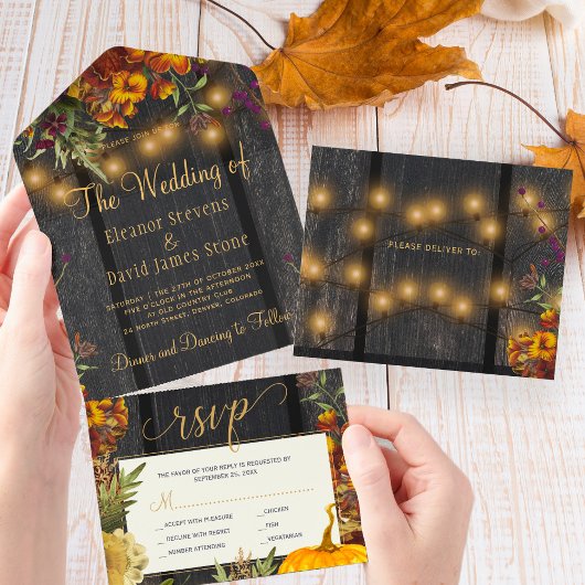Invitation Tout En Un Automne automne rustique bois fleuri citrouille ma