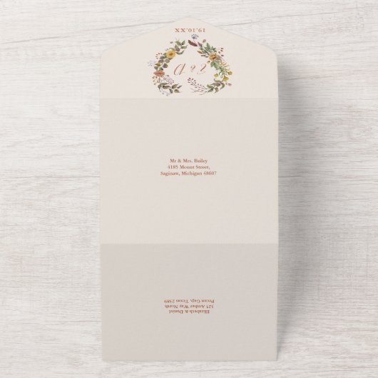 Invitation Tout En Un Automne Automne Rustique Floral QR Code Mariage (Dehors)