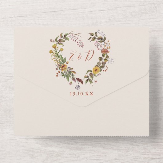 Invitation Tout En Un Automne Automne Rustique Floral QR Code Mariage (Verso)