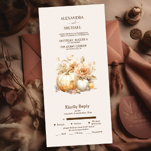 Invitation Tout En Un Automne Blanc Or Pailleté Citrouille Mariage