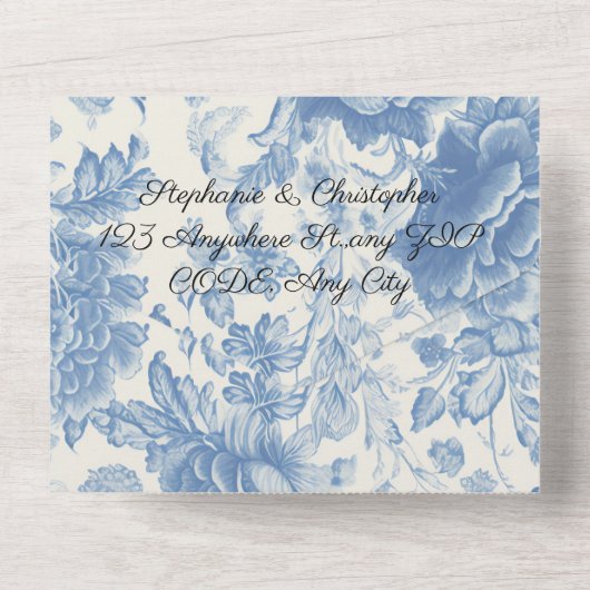 Invitation Tout En Un Automne Bleu blanc Floral mariage (Verso)