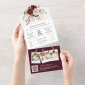 Invitation Tout En Un Automne Bourgogne Bourgogne Florale Photo QR Code (Déchirure)