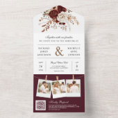 Invitation Tout En Un Automne Bourgogne Bourgogne Florale Photo QR Code (À l'intérieur)