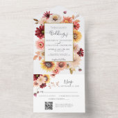 Invitation Tout En Un Automne Bourgogne Dahlia Floral Or QR RSVP Mariage (À l'intérieur)