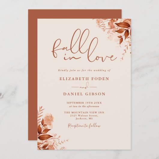 Invitation Tout En Un Automne Dans L'Amour Mariage Floral (Devant / Derrière)
