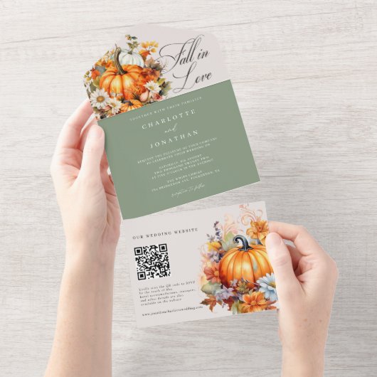 Invitation Tout En Un Automne en amour Rustique Floral Citrouille Automn (Déchirure)