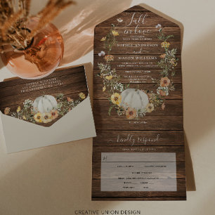 Invitation Tout En Un Automne en amour Rustique Floral Harvest Citrouill