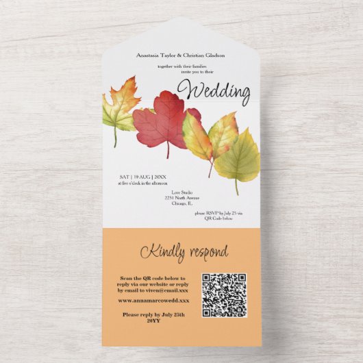 Invitation Tout En Un Automne Feuilles d'automne en un seul mariage Invi (À l'intérieur)