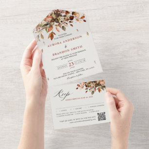 Invitation Tout En Un Automne Feuilles Russe Pays Boho Mariage