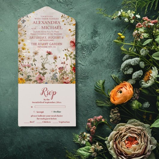 Invitation Tout En Un Automne Fleur sauvage Floral Mariage