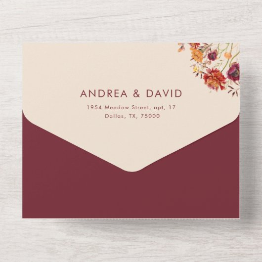 Invitation Tout En Un Automne Fleur sauvage QR Code RSVP Automne Mariage (Verso)