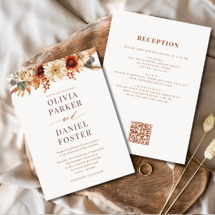 Invitation Tout en un automne Floral Automne Mariage QR Code