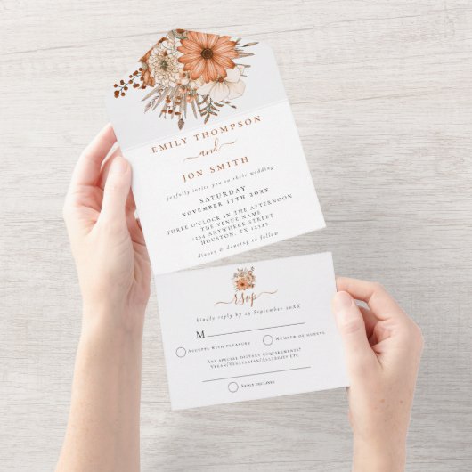 Invitation Tout En Un Automne Florals Adresses invités Mariage (Déchirure)