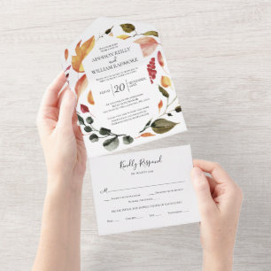 Invitation Tout En Un Automne Florals Black All in One Wedding Invitatio