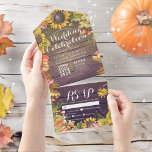 Invitation Tout En Un Automne Maple Leaf Citrouille Rustic Wood Wedding<br><div class="desc">Faire-part de mariage moderne avec Modèle de carte postale RSVP détachable - Elégant Feuilles d'érable d'automne, Citrouilles et tournesols Fleurs d'aquarelle sur Arrière - plan de bois rustique. Un design parfait pour votre grand jour. Tous les styles de texte, couleurs, tailles peuvent être modifiés selon vos besoins ! Ajoutez simplement...</div>