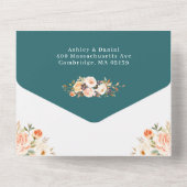 Invitation Tout En Un Automne Mariage foncé Turquoise or Feuilles Floral (Verso)
