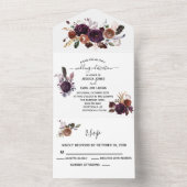 Invitation Tout En Un Automne Plum Purple Boho automne Elégante aquarell (À l'intérieur)