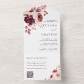 Invitation Tout En Un Automne Romance Aquarelle Florale Mariage QR Code (À l'intérieur)
