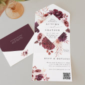 Invitation Tout En Un Automne Romance Aquarelle Florale Mariage QR Code