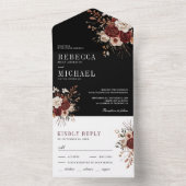 Invitation Tout En Un Automne Russe Bourgogne Floral Noir Mariage (À l'intérieur)