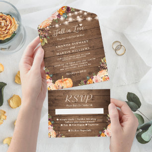 Invitation Tout En Un Automne Rustique Automne Floral Citrouille Mariage