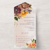 Invitation Tout En Un Automne rustique Bourgogne & Fleurs jaunes et bron (À l'intérieur)
