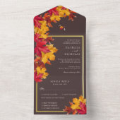 Invitation Tout En Un Automne Woody Brown & Elegant Golden Frame Mariage (À l'intérieur)