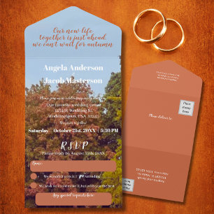 Invitation Tout En Un Automnes Terrecotta Mariage d'automne