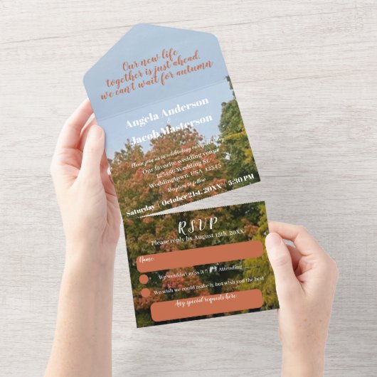 Invitation Tout En Un Automnes Terrecotta Mariage d'automne (Déchirure)