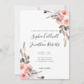 Invitation Tout en un avec détails Blush Rose Roses Mariage (Devant)