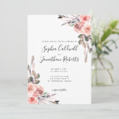 Invitation Tout en un avec détails Blush Rose Roses Mariage (Debout devant)
