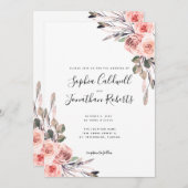 Invitation Tout en un avec détails Blush Rose Roses Mariage (Devant / Derrière)
