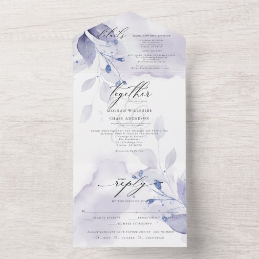 Invitation Tout en Un avec Feuillage Violet Prune  (À l'intérieur)