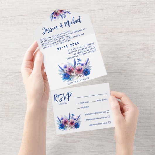 Invitation Tout En Un 💍 Avec Menu Pastel Whispers Meadows (Déchirure)