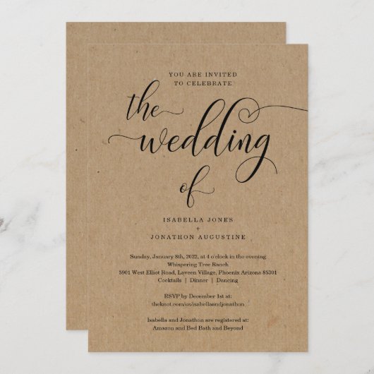 Invitation Tout en un avec RSVP et Registre (Devant / Derrière)