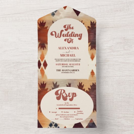 Invitation Tout En Un Aztec Tribal Brown Ethnique Mariage occidental (À l'intérieur)