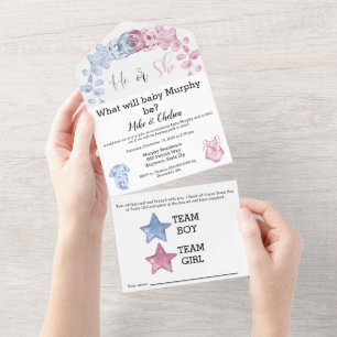 Invitation Tout En Un BABY Genre révéler l'invitation