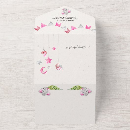 Invitation Tout En Un Baby Girl Jungle Elephant Baby shower (Dehors)