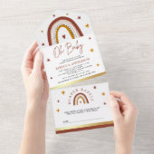 Invitation Tout En Un Baby shower arc-en-ciel en bois de Terracotta (Déchirure)