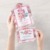 Invitation Tout En Un Baby shower arc-en-ciel magique Unicorn (Déchirure)